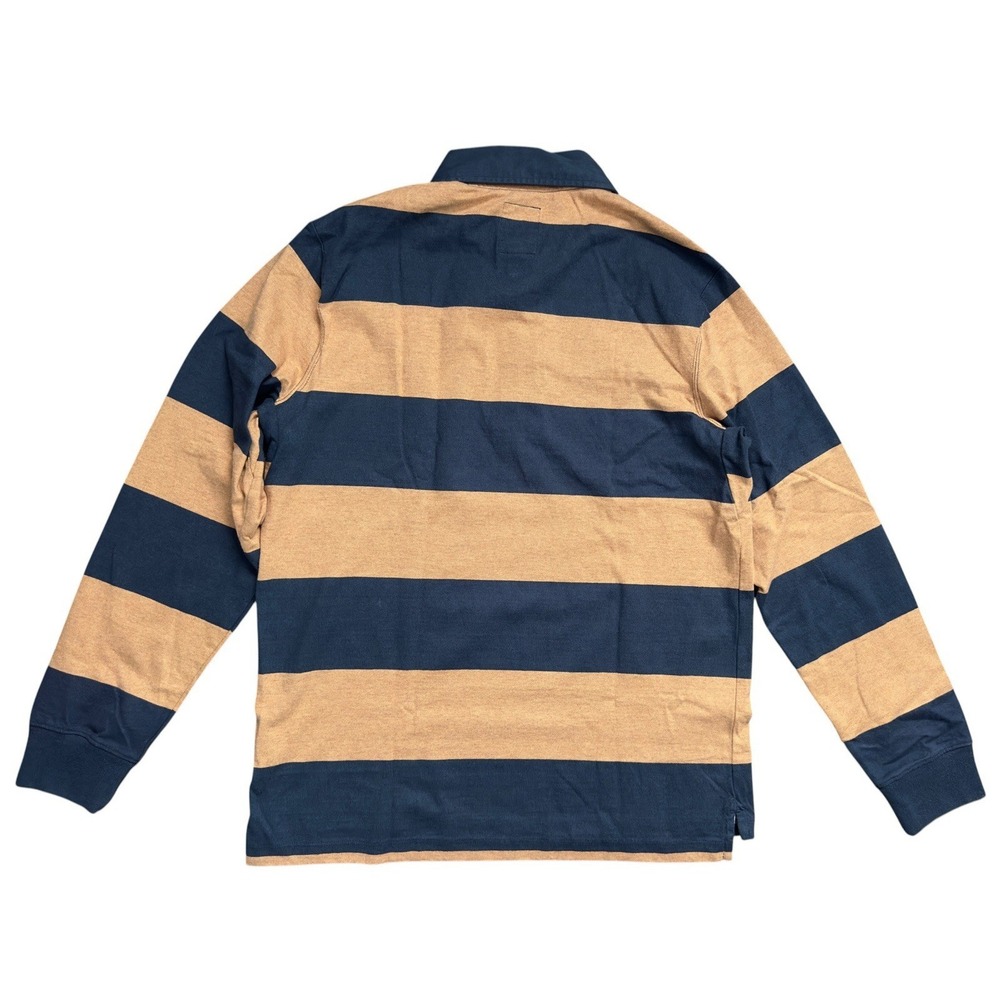 Lands' End Men's Long Sleeve Stripe Rugby Shirt French Navy Dijon Gold Size M - Picture 6 of 9